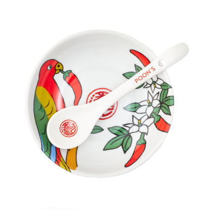 Porcelain Dipping Dish - Parrot & Chilli flowers Design